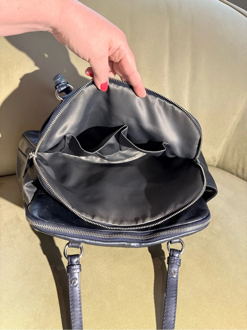 Coach Dark Navy Pearlescent Leather Double-Zip Shoulder Bag with Turn-Lock